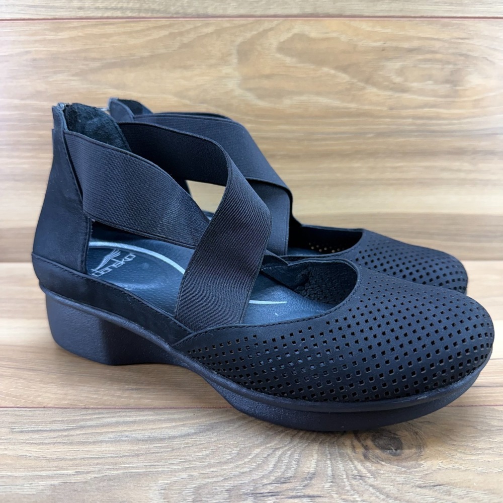 Dansko‎ Laura Perf Wedge Comfort Pumps Womens 9 EU 39 Black Nubuck Back Zip